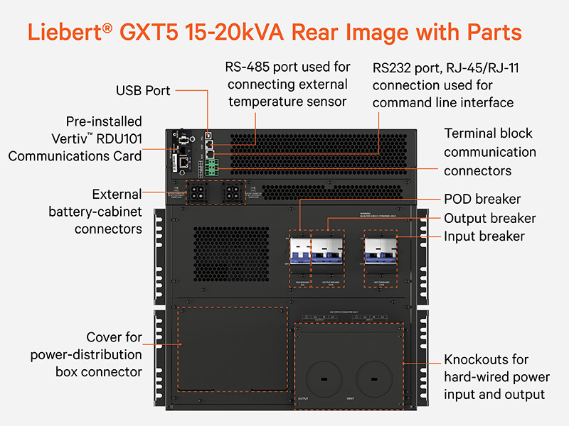 GXT5-20KMVRT11UXLN, Vertiv™ Liebert® GXT5 UPS - 20kVA/20kW | 208/120VAC | Online UPS Rack/Tower Image