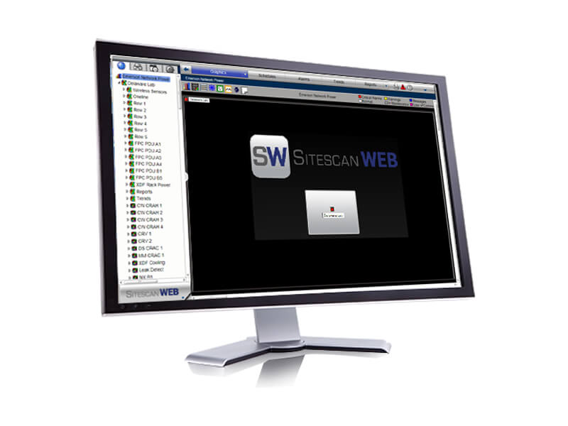 Desktop dashboard of the Liebert SiteScan Web Centralized Monitoring and Control center monitoring software